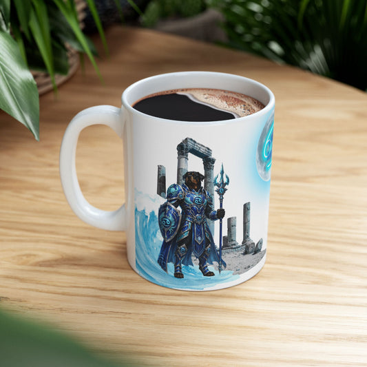 Cancer Zodiac Rottweiler Ceramic Mug – Mythic Neptune Knight Abyssal Dog Art Coffee Cup