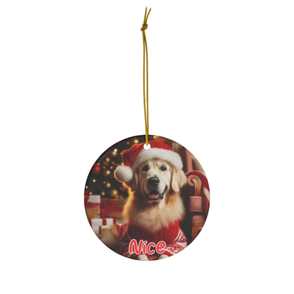 Golden Retriever Naughty or Nice Christmas Ceramic Ornament, 1-Pack