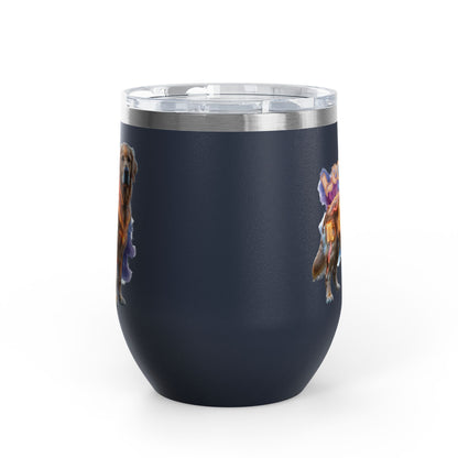 Leo Zodiac Golden Retriever Wine Tumbler – 12oz Insulated Stainless Steel Stemless Cup & Dog Lover Gift
