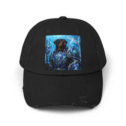 Cancer Zodiac Rottweiler Distressed Cap – Mythic Neptune Knight Abyssal Dog Art Baseball Hat
