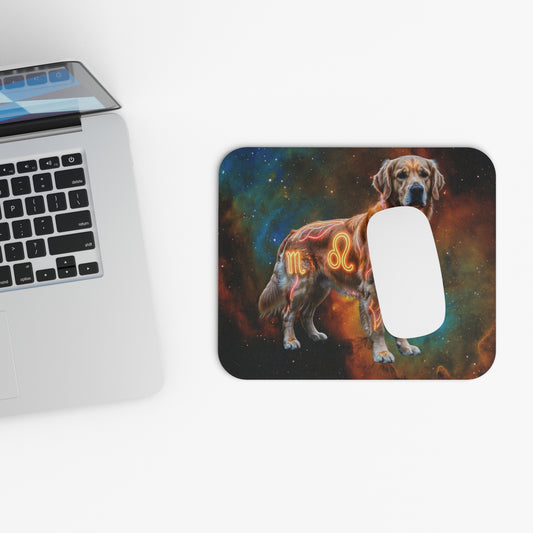 Leo Zodiac Dog Mouse Pad – Fiery Golden Retriever Celestial Desk Mat & Dog Lover Gift
