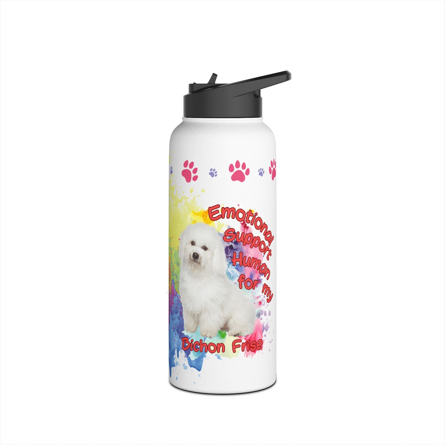 Emotional Support Human for My Bichon Frise Sports Water Bottle
