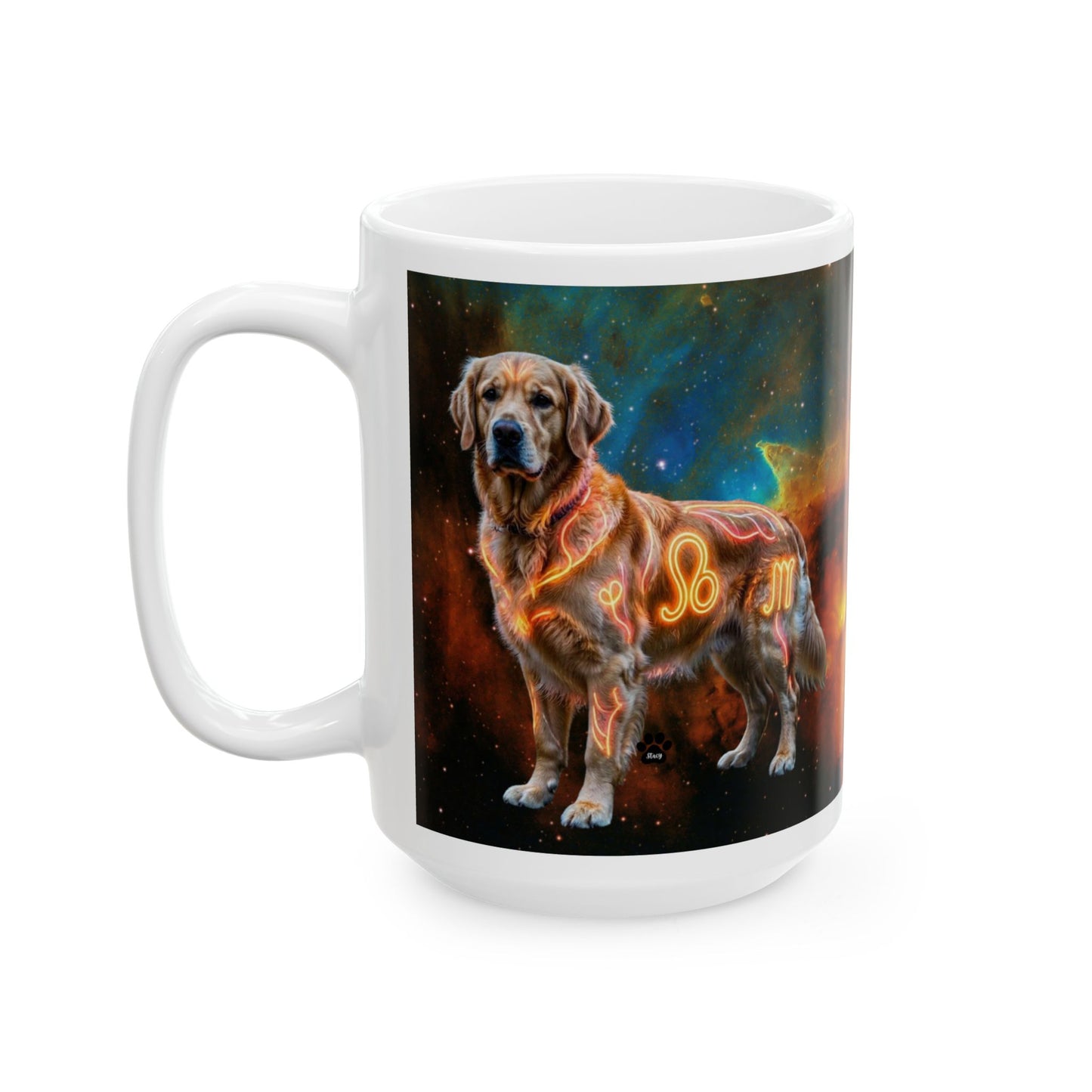 Golden Retriever Leo Zodiac Ceramic Mug - Celestial Astrology Coffee Cup