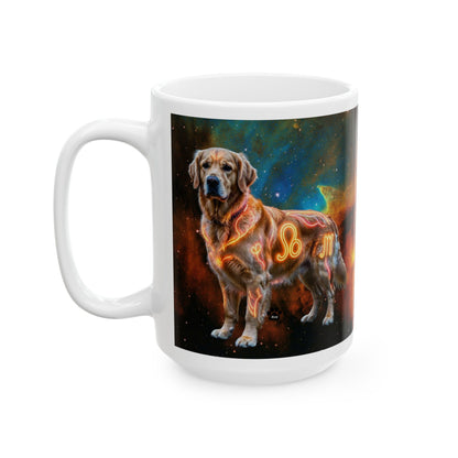 Golden Retriever Leo Zodiac Ceramic Mug - Celestial Astrology Coffee Cup