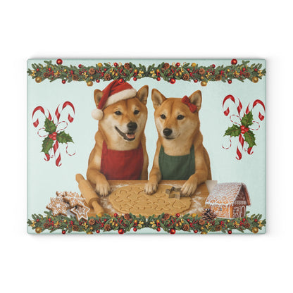 Shiba Inu Christmas Cookie Bakers Glass Cutting Board