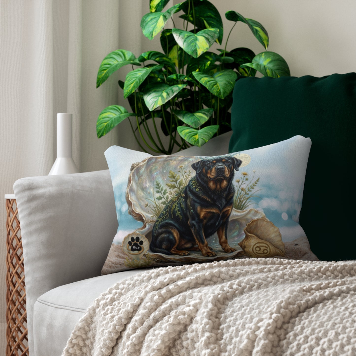 Cancer Zodiac Rottweiler Elements Text-Free Premium Lumbar Pillow