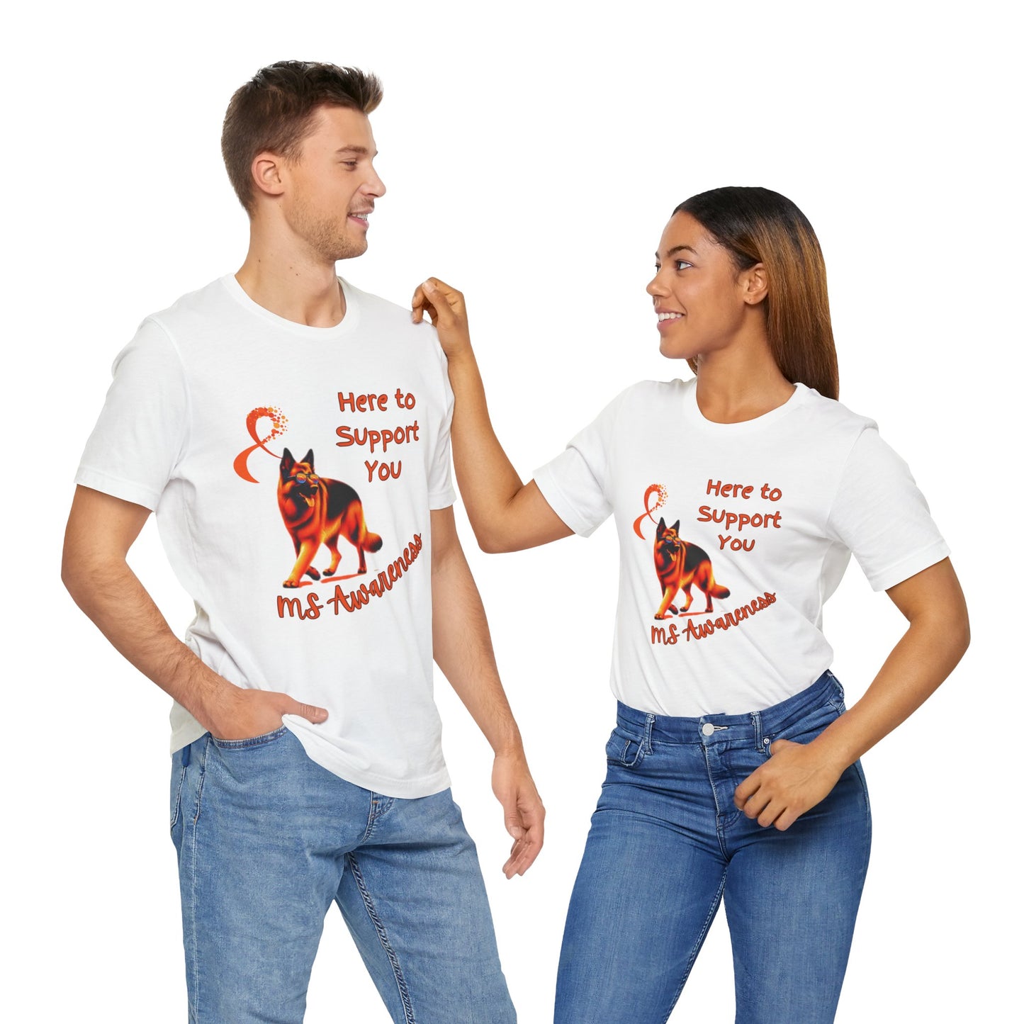 MS Awareness German Shepherd Orange Ribbon Support Design T-shirt.