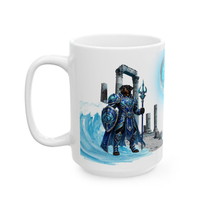 Cancer Zodiac Rottweiler Ceramic Mug – Mythic Neptune Knight Abyssal Dog Art Coffee Cup
