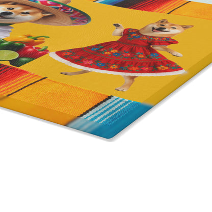 Shiba Inu Fiesta Chef Glass Cutting Board