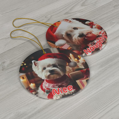West Highland Terrier Westie Naughty or Nice Christmas Ceramic Ornament, 1-Pack