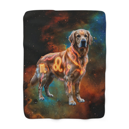 Golden Retriever Leo Zodiac Sherpa Blanket - Celestial Astrology Fleece Throw