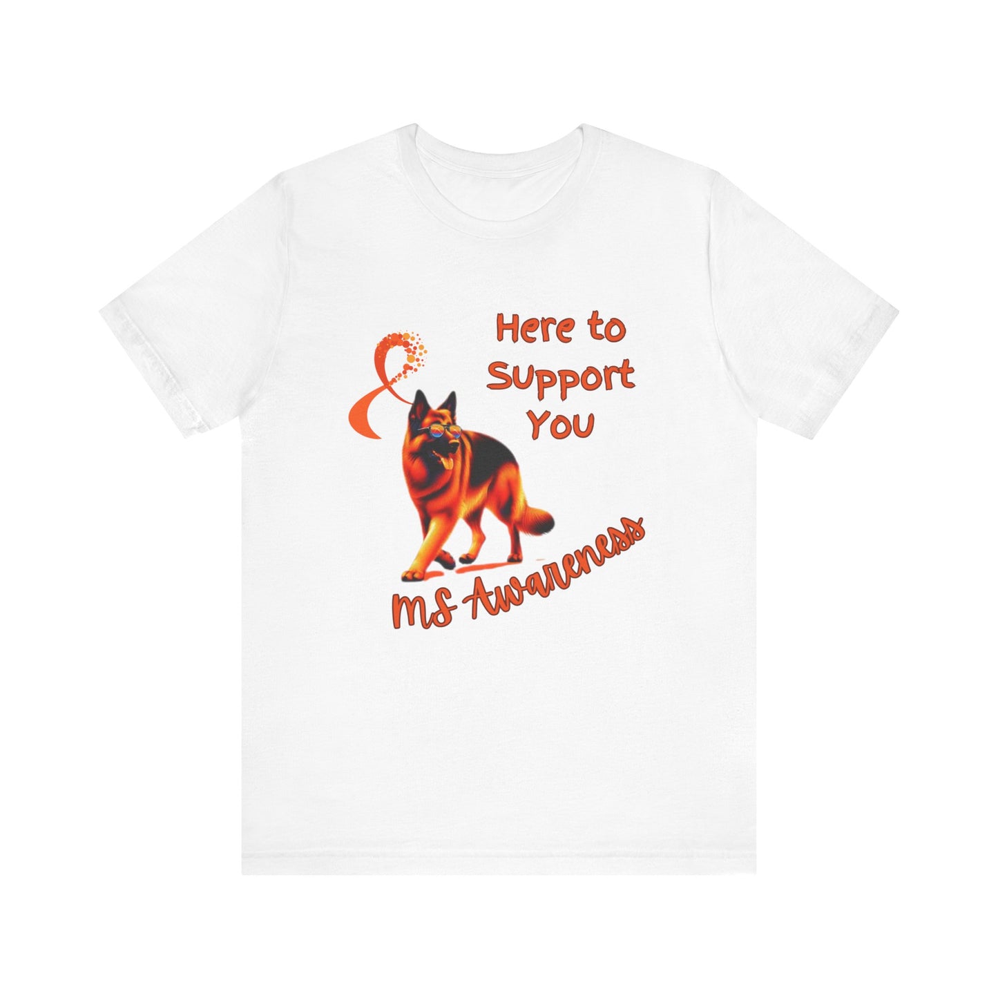 MS Awareness German Shepherd Orange Ribbon Support Design T-shirt.