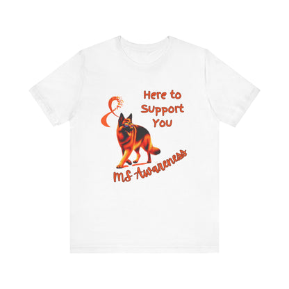MS Awareness German Shepherd Orange Ribbon Support Design T-shirt.