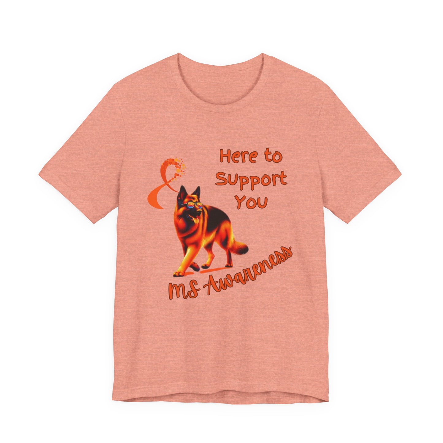 MS Awareness German Shepherd Orange Ribbon Support Design T-shirt.