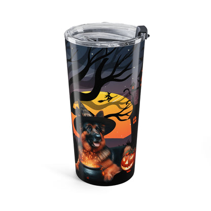 German Shepherd Witch Duo: Haunted Mansion Coffee Tumbler by Stacy Soto