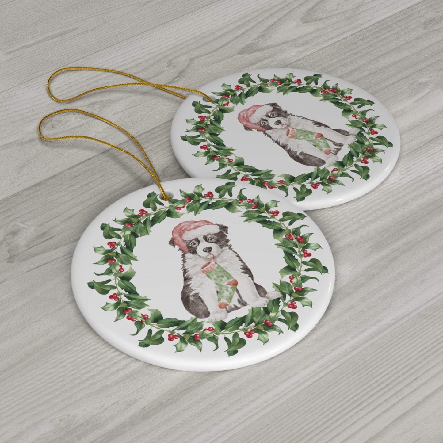 Border Collie Christmas Ornament Ceramic Round Ornament Christmas decor