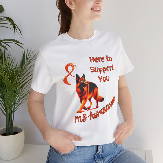 MS Awareness German Shepherd Orange Ribbon Support Design T-shirt.