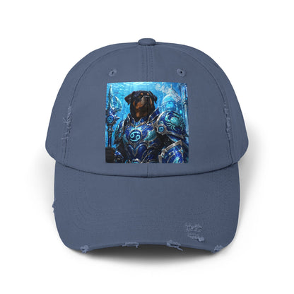 Cancer Zodiac Rottweiler Distressed Cap – Mythic Neptune Knight Abyssal Dog Art Baseball Hat