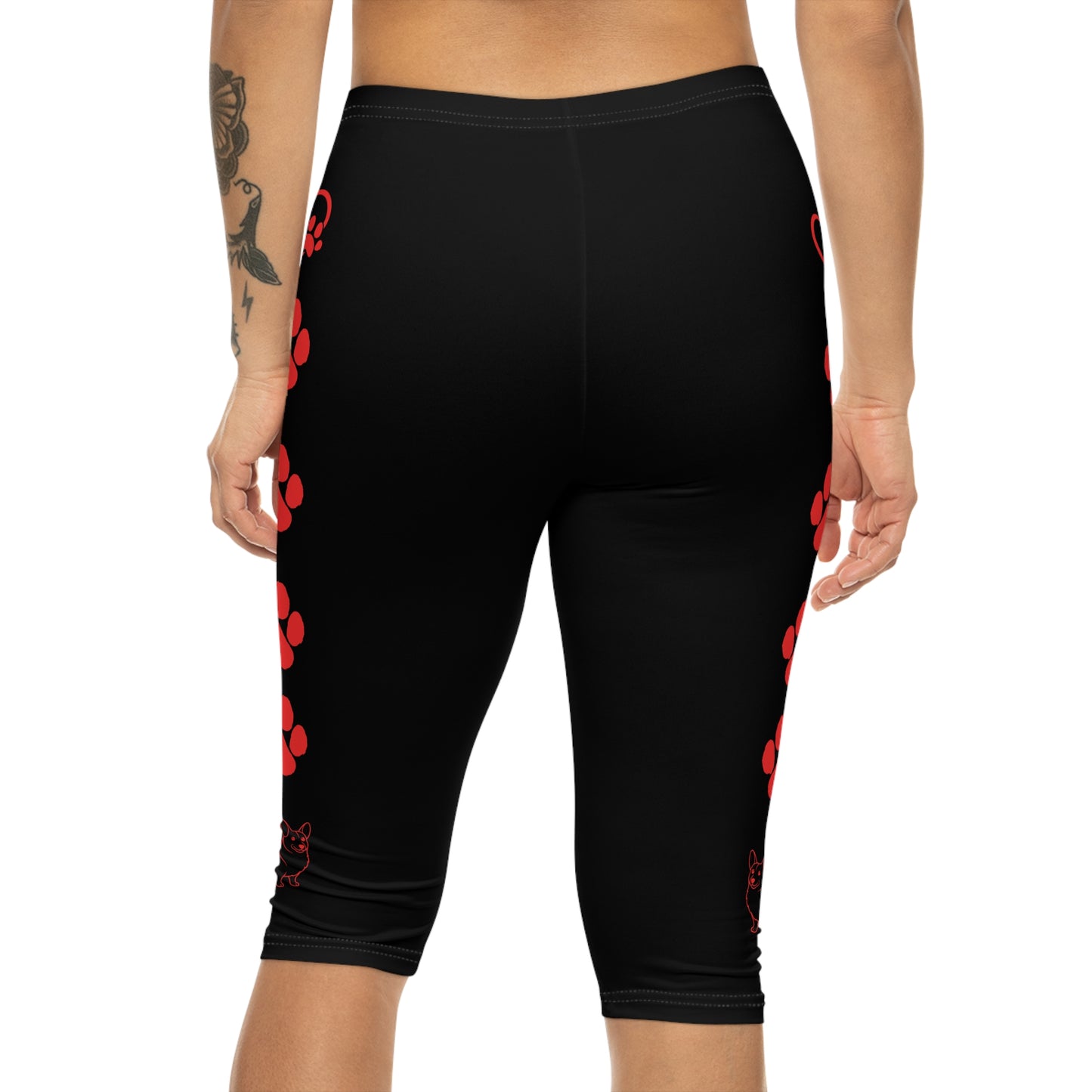 Paw Print and Hearts Corgi Capri Leggings
