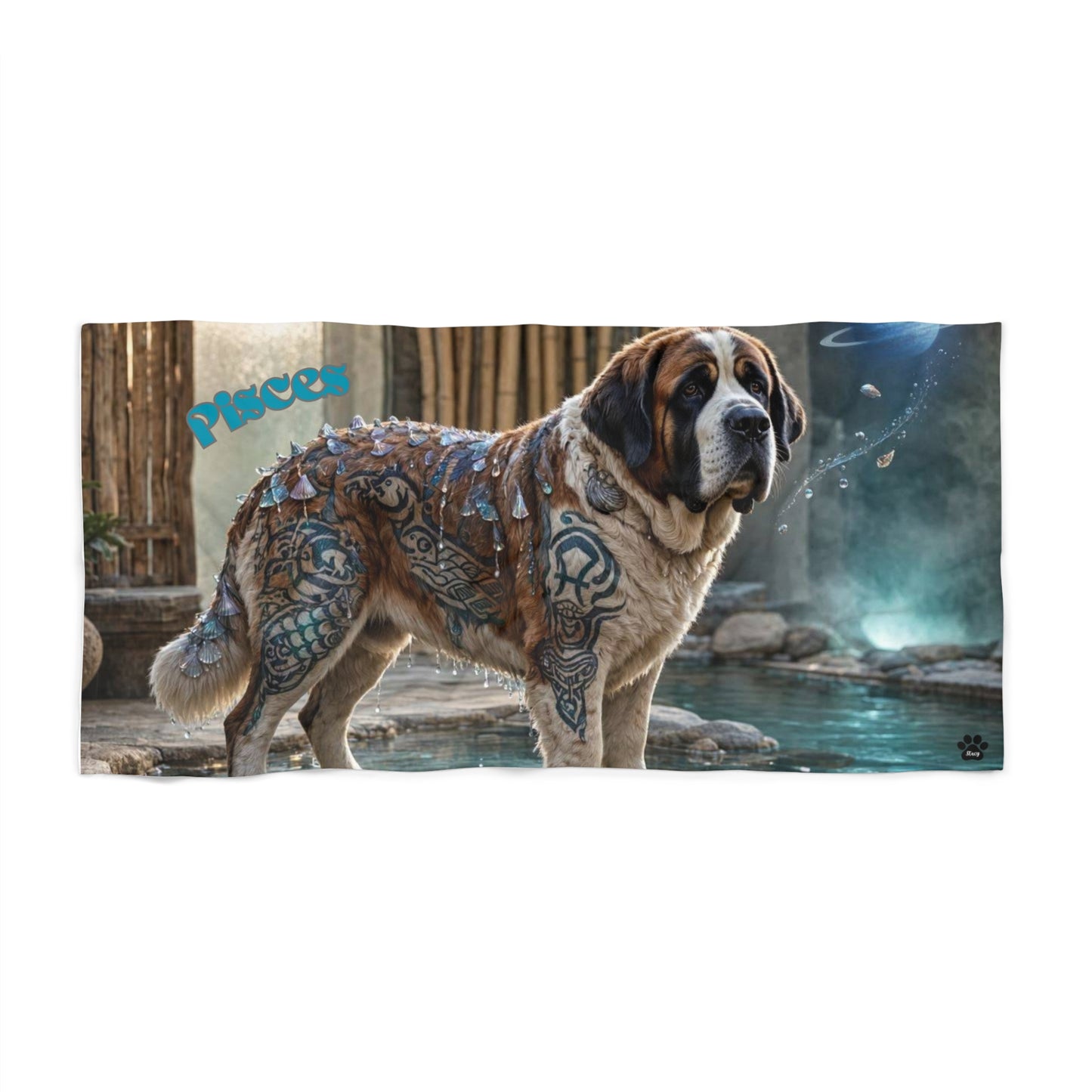 Pisces Saint Bernard Elements Beach Towel