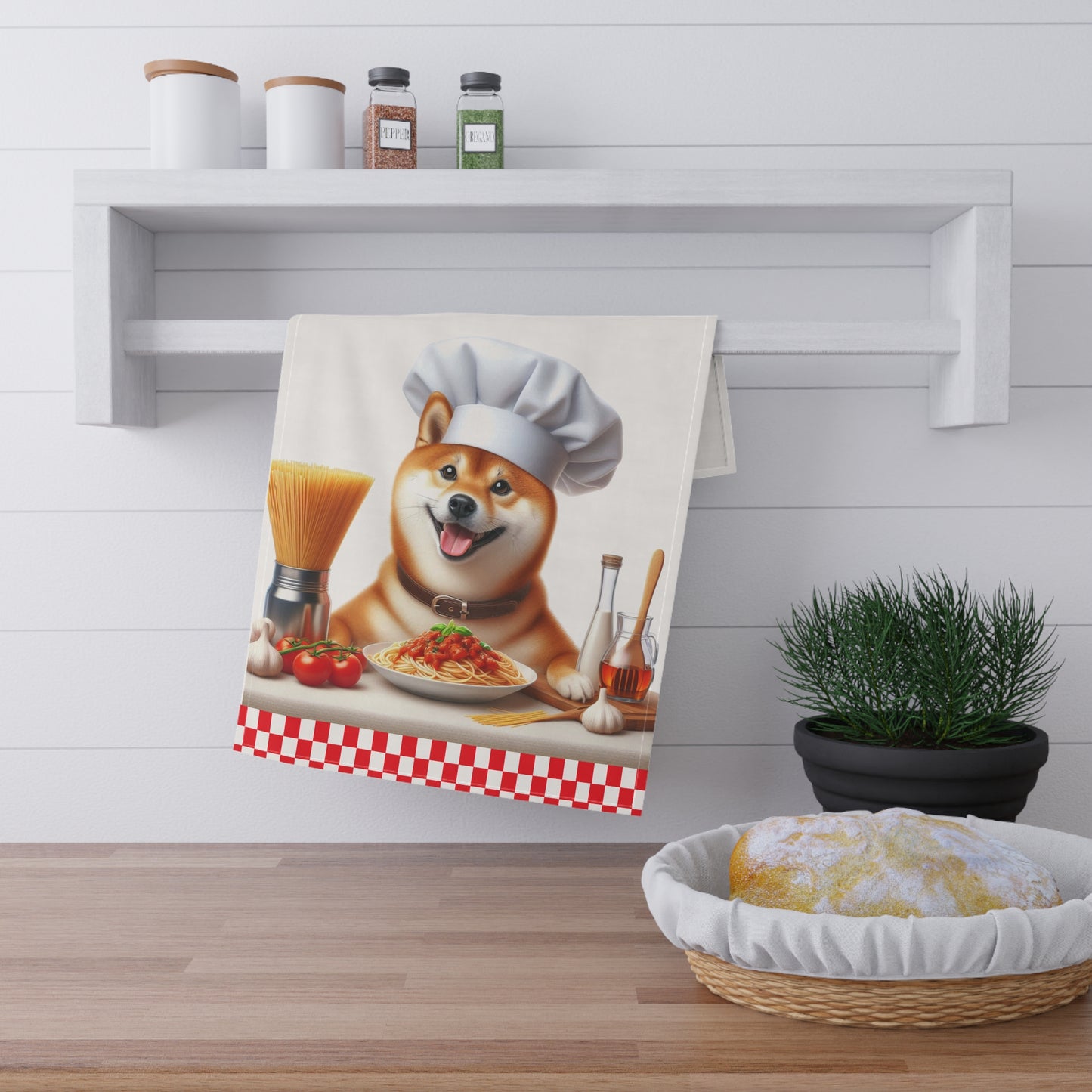 Shiba Inu Italian Chef tea Towel