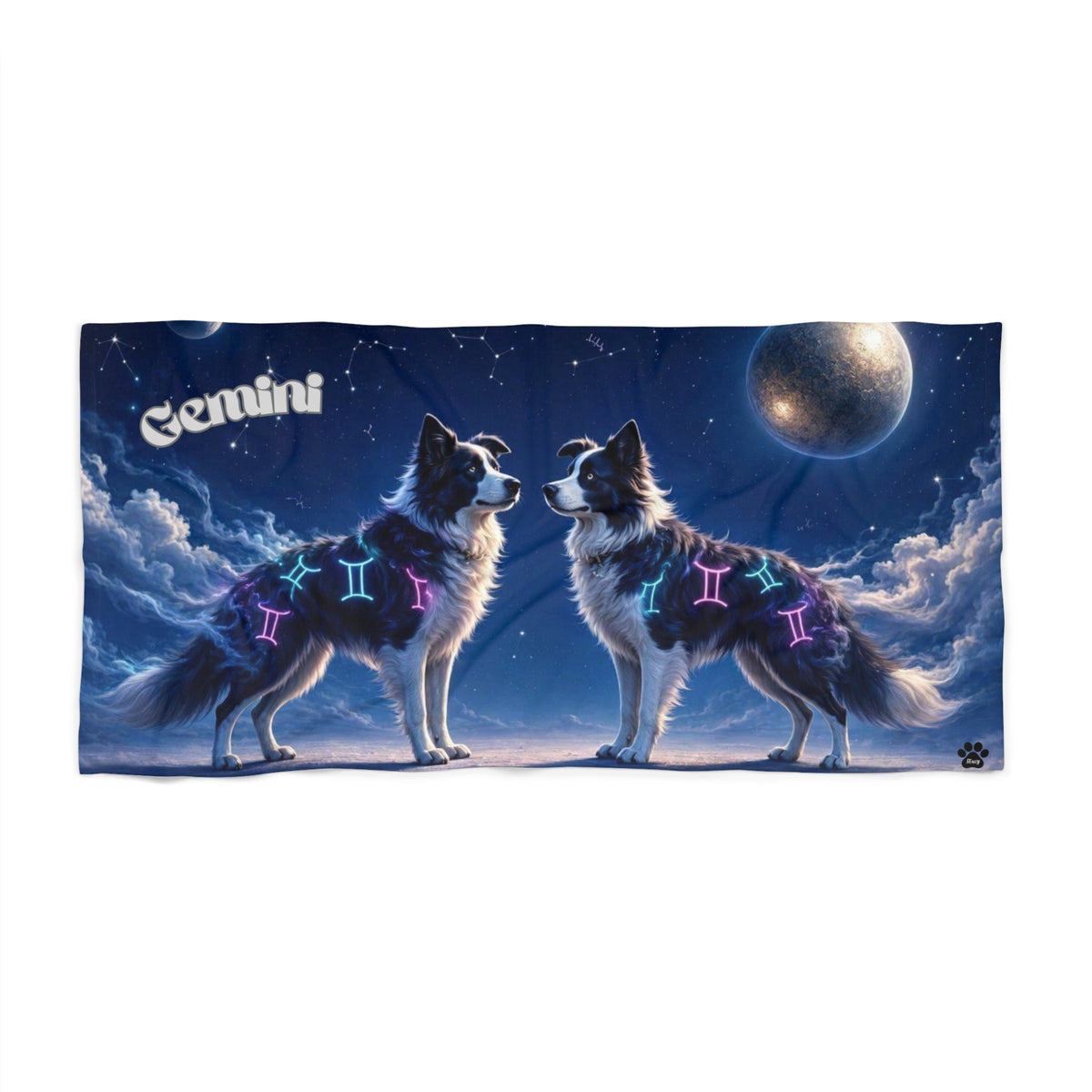 Gemini Border Collie Celestial Beach Towel