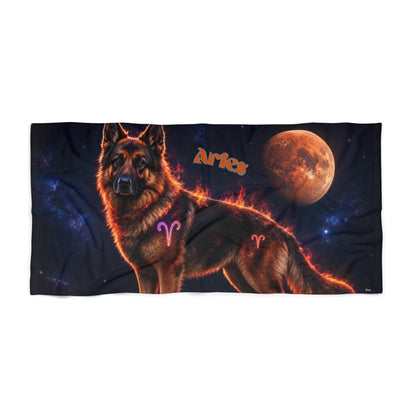 Aries German Shepherd Celestial Beach Towel