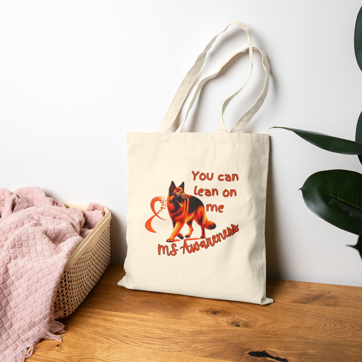 MS Awareness German Shepherd Lean on me Cotton Canvas Tote Bag