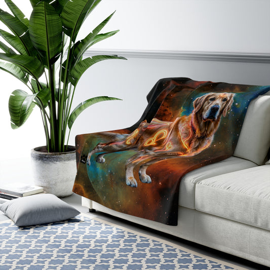 Golden Retriever Leo Zodiac Sherpa Blanket - Celestial Astrology Fleece Throw