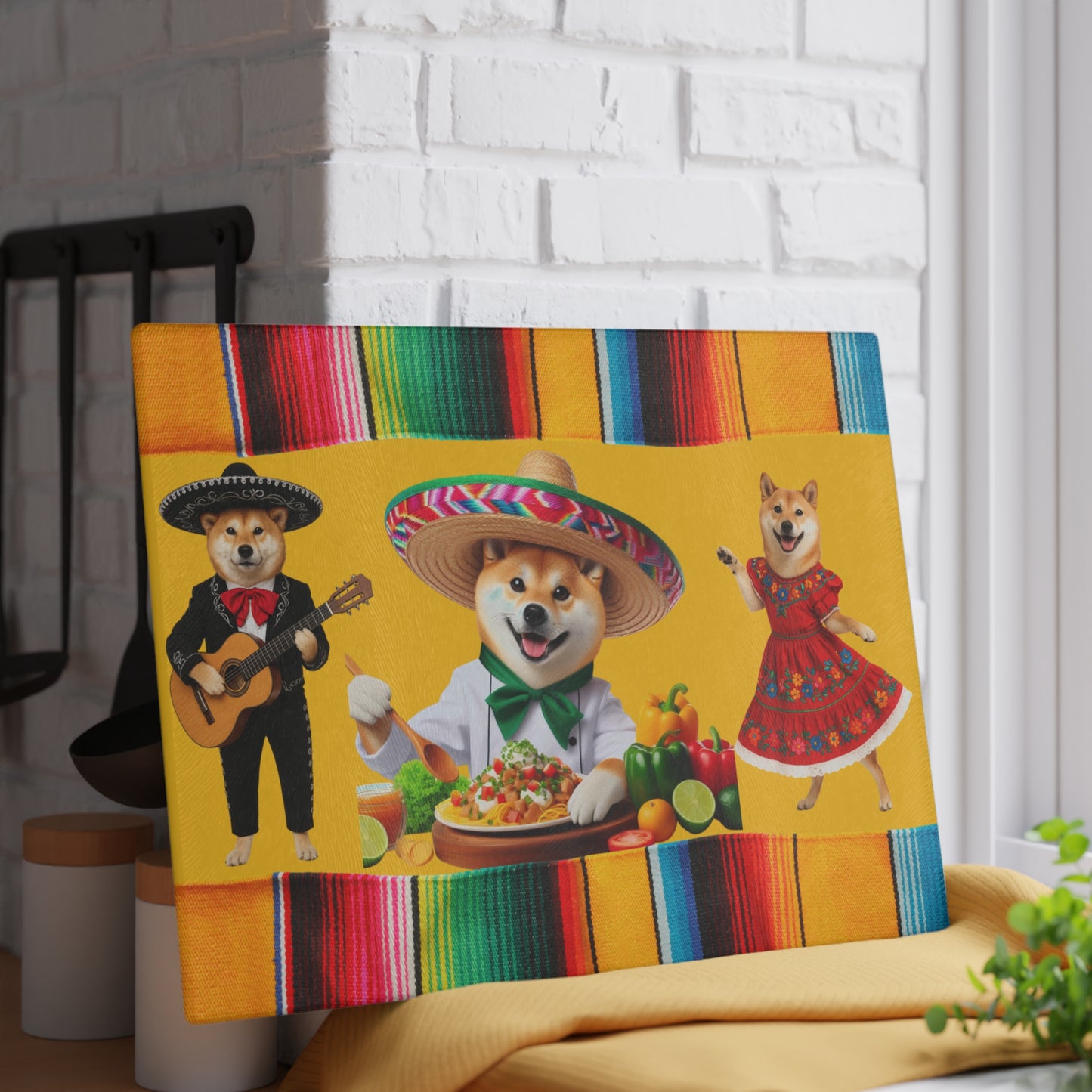 Shiba Inu Fiesta Chef Glass Cutting Board
