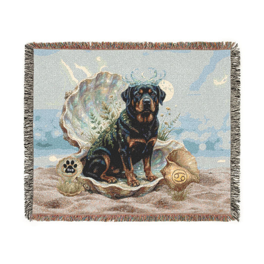 Luxury Cancer Zodiac Rottweiler Woven Blanket - Elegant Water Element Astrology Throw
