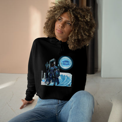 Cancer Zodiac as Rottweiler Crop Hoodie — Mythic Neptune Warrior Graphic Hooded Top
