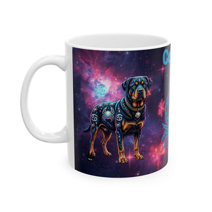 Cancer Zodiac Rottweiler Ceramic Coffee Mug – Celestial Galaxy Dog Art Gift