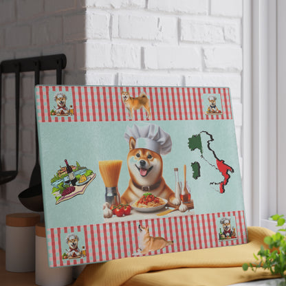 Shiba Inu Chef Glass Cutting Board, Dog Lover Gift, Kitchen Decor, Cooking Accessory, Unique Kitchen Gadgets