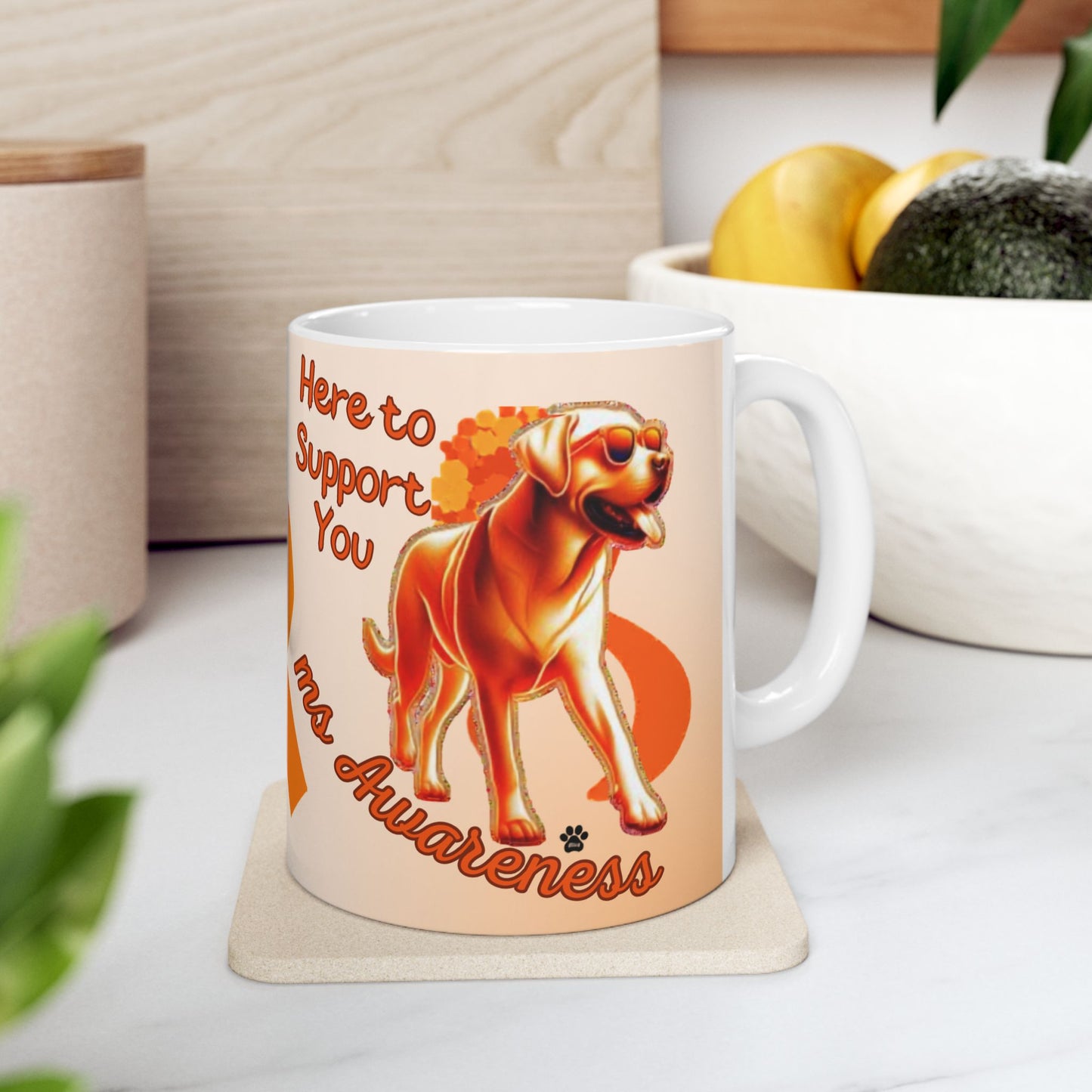 Labrador Retriever MS Awareness Ceramic Mug - "Here to Support You" Mobility Service Dog Coffee Cup