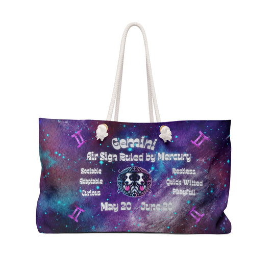 Celestial Zodiac Gemini as Border Collie Weekender Bag - Dog Breed Zodiac