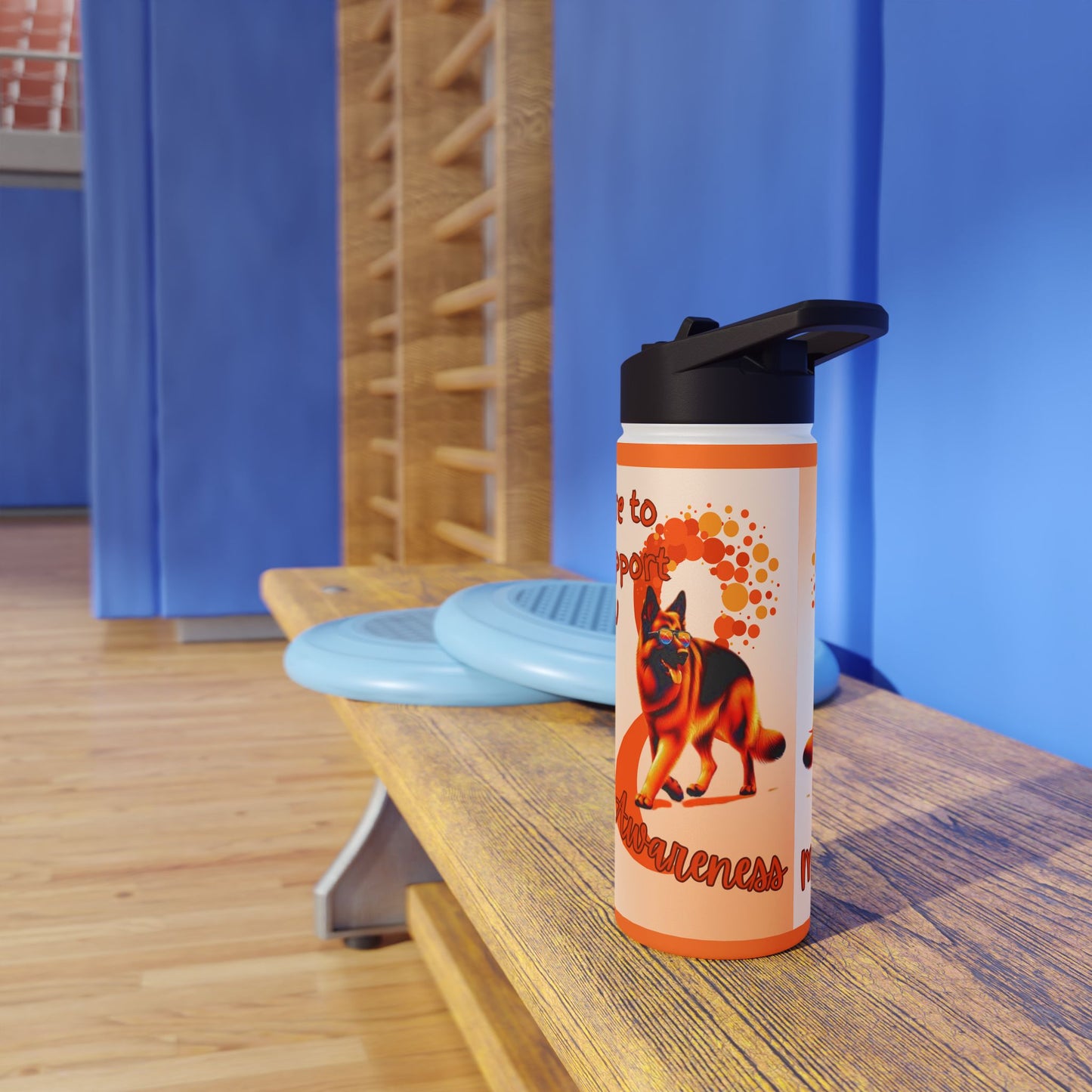 MS Awareness German Shepherd "Here to support you" Stainless Steel Water Bottle, Standard Lid