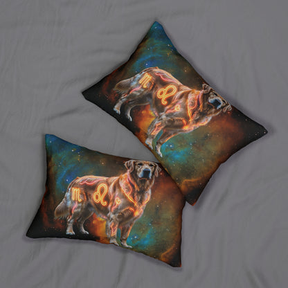 Golden Retriever Leo Zodiac Lumbar Pillow - Celestial Astrology Accent Cushion