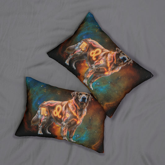 Golden Retriever Leo Zodiac Lumbar Pillow - Celestial Astrology Accent Cushion
