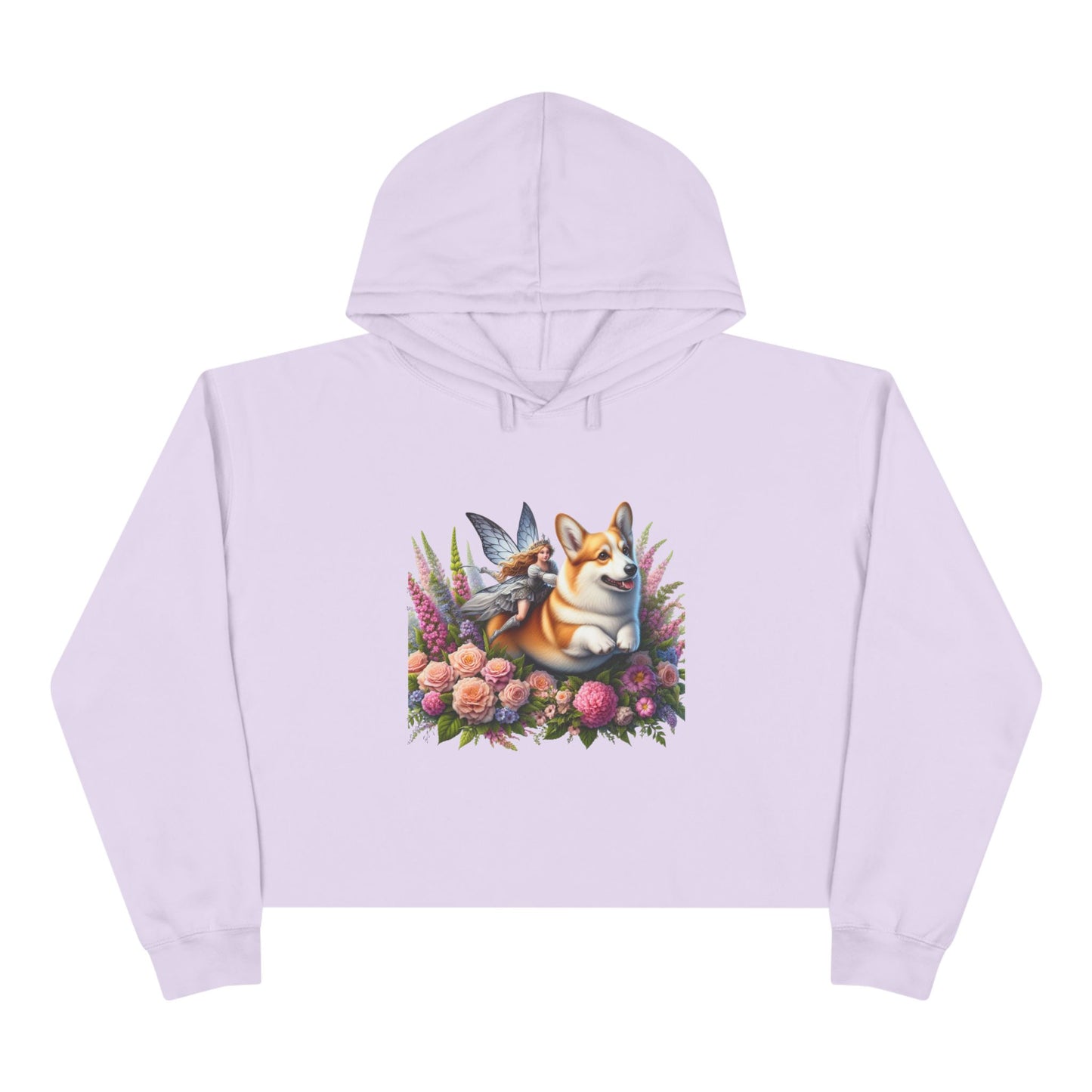 Corgi Fairytale Cropped Hoodie — Floral Dog Graphic Crop Sweatshirt