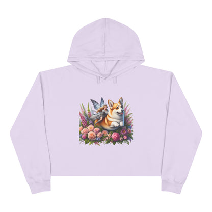 Corgi Fairytale Cropped Hoodie — Floral Dog Graphic Crop Sweatshirt