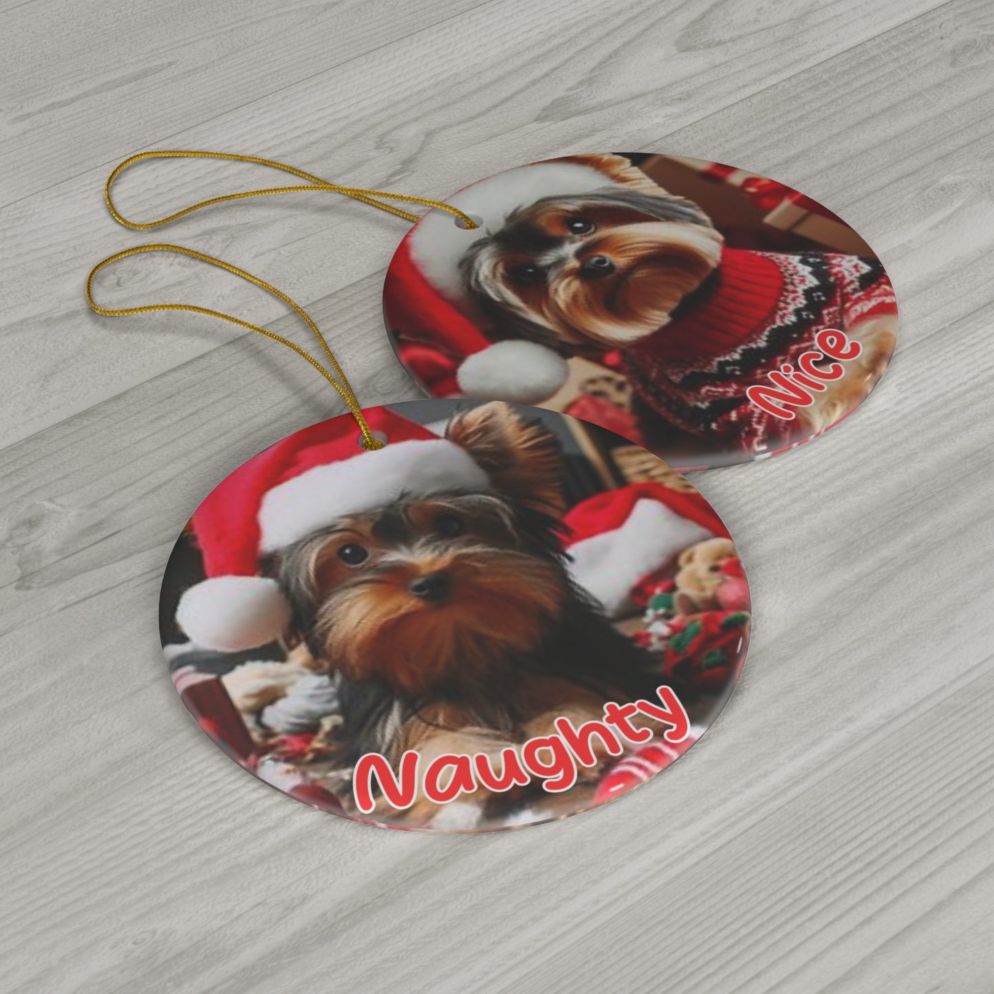 Yorkshire Terrier/Yorkie Naughty or Nice Christmas Ceramic Ornament