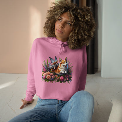 Corgi Fairytale Cropped Hoodie — Floral Dog Graphic Crop Sweatshirt