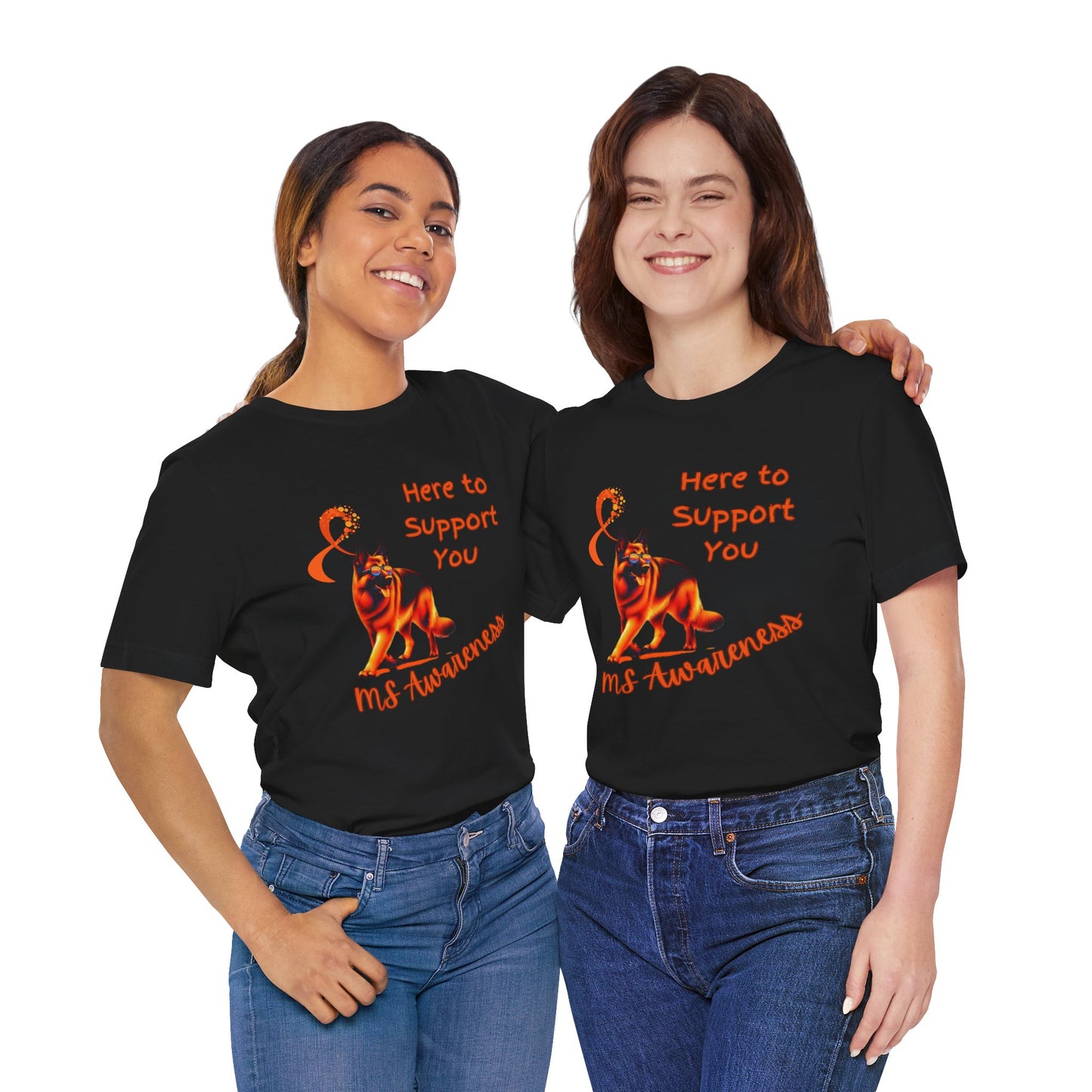 MS Awareness German Shepherd Orange Ribbon Support Design T-shirt.