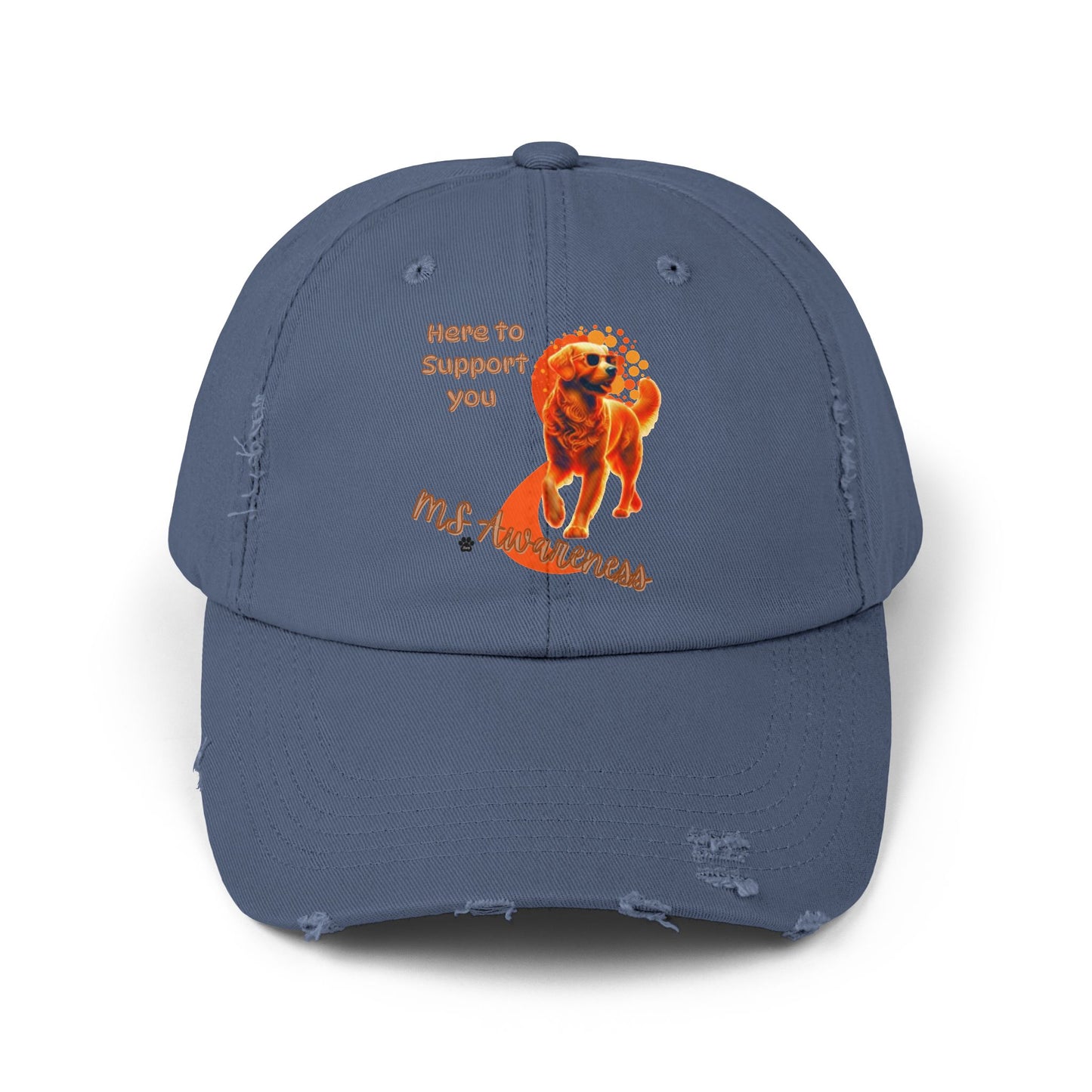 Golden Retriever "Here to Support You" MS Awareness Distressed Cap