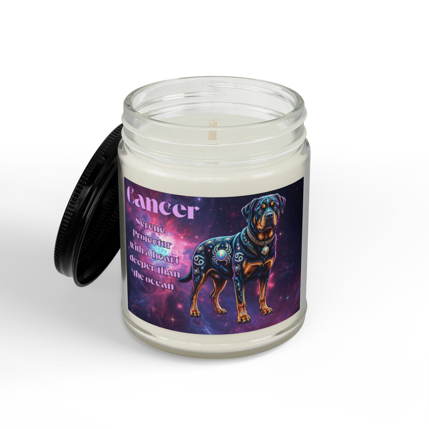 Rottweiler Cancer Zodiac Celestial Soy Candle – Eco-Friendly Scented Jar