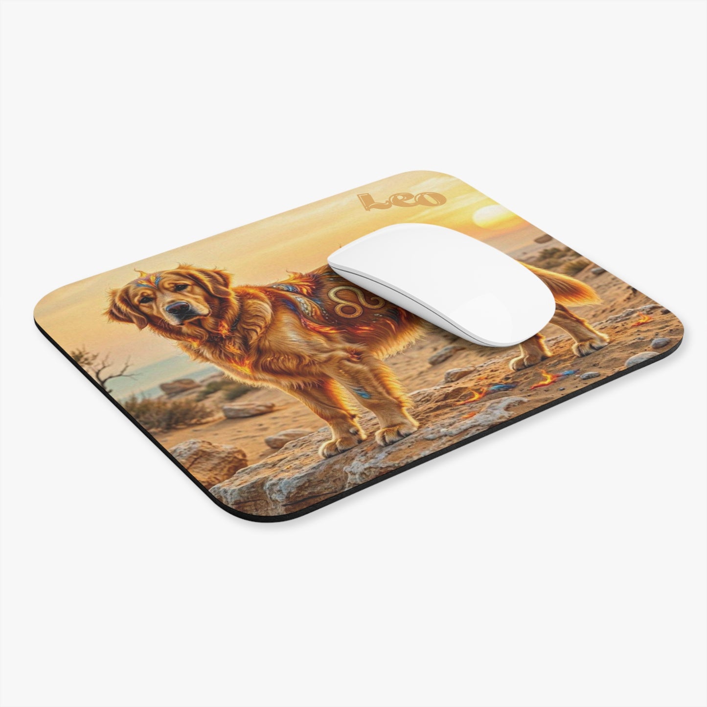 Leo Elements Collection Golden Retriever Rectangular Mouse Pad – Zodiac Desk Accessory