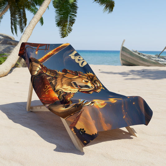 Leo Golden Retriever Warrior Beach Towel