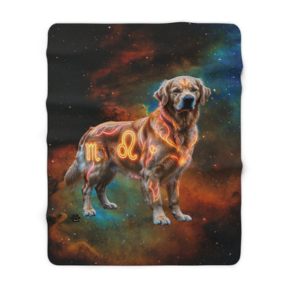 Golden Retriever Leo Zodiac Sherpa Blanket - Celestial Astrology Fleece Throw