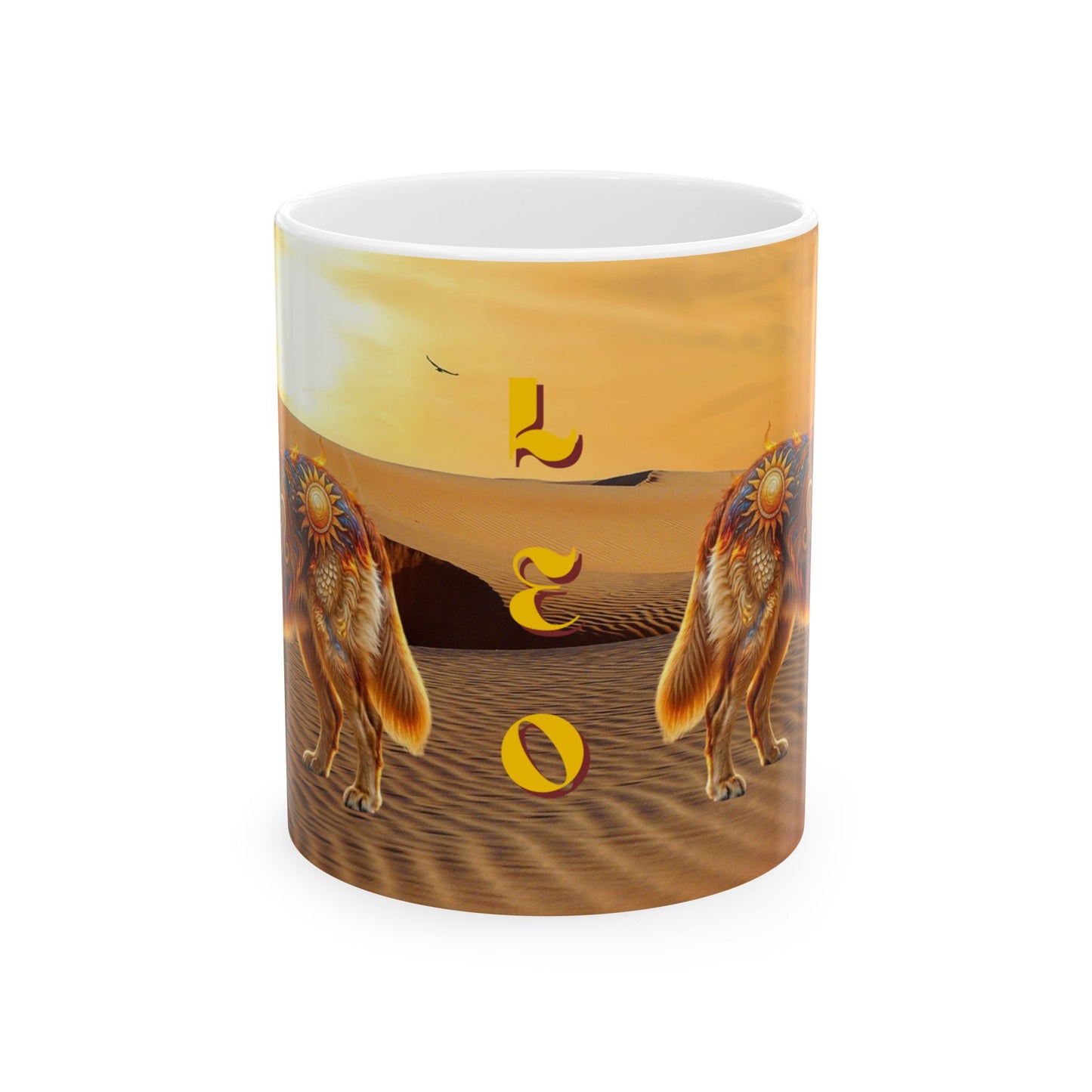 Golden Retriever Leo Zodiac Coffee Mug – Desert Sunset Astrological Dog Cup